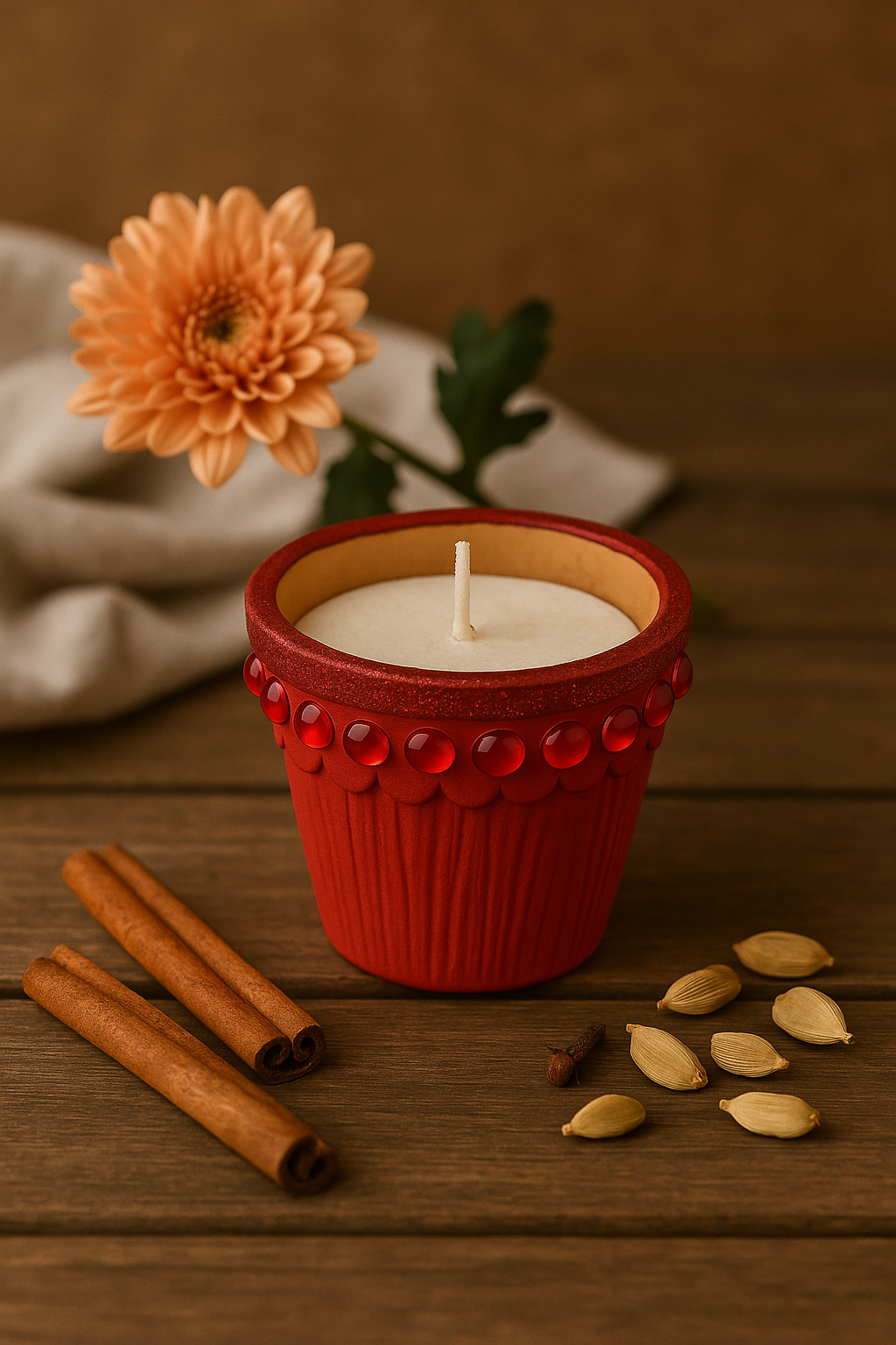 Kullad Candle – Handcrafted Clay Pot Candle with Festive Design (Available in Red, Blue, Green & Pink)