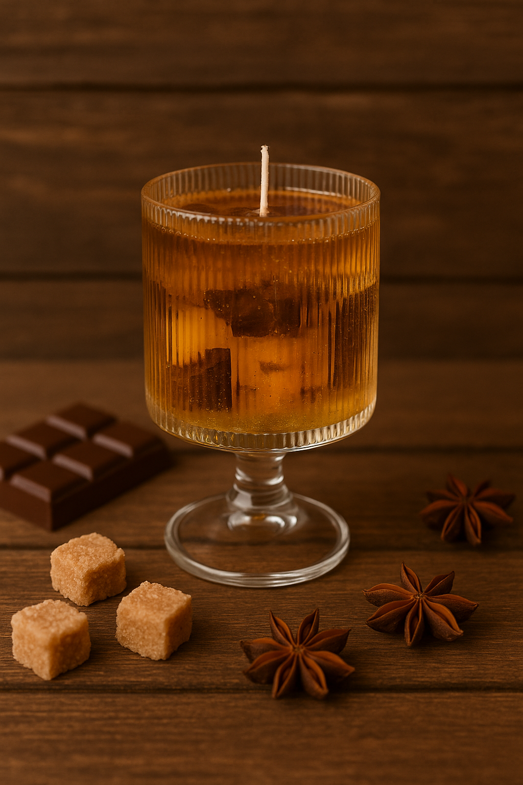 Gel & Soy Wax Cocktail Candle β Handcrafted Decorative Candle in Ribbed Glass Jar with Embedded Wax Elements