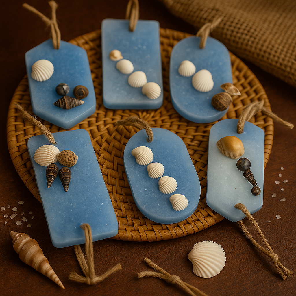Ocean Breeze Wax Sachet – Handmade Fragrance Wax Tablet with Seashell Embeds for Wardrobe, Drawers & Home Décor