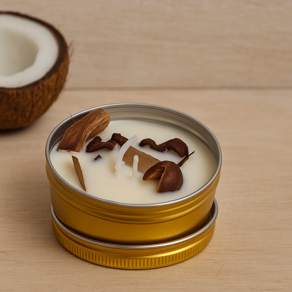 Sandalwood Spice Soy Wax Candle in Gold Tin | Natural Scented Candle | Sandalwood Aromatherapy Candle | Eco-Friendly Gift Candle