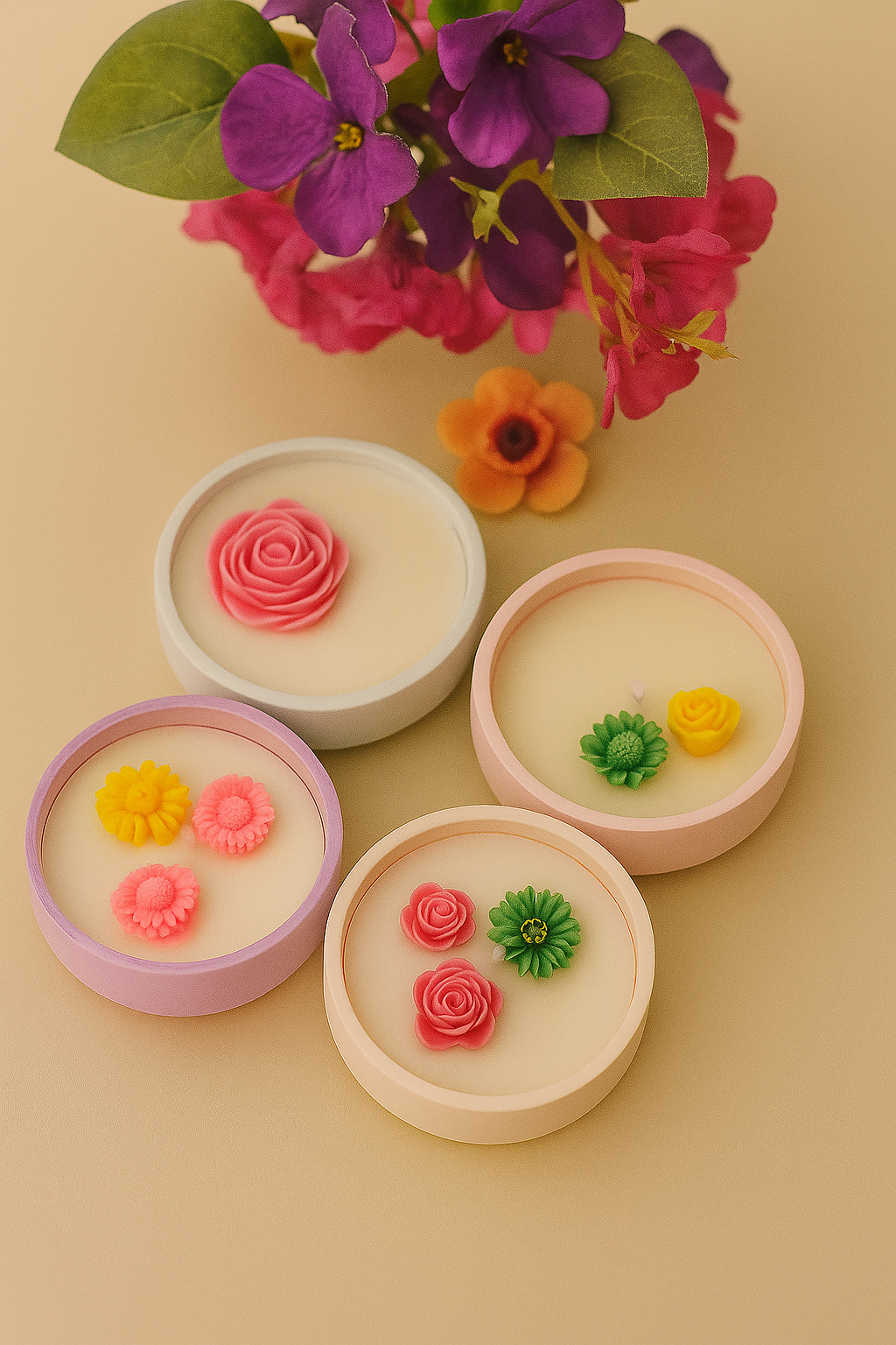 Handmade Ceramic Jar Candles with Floral Wax Art – Available in Multiple Colors