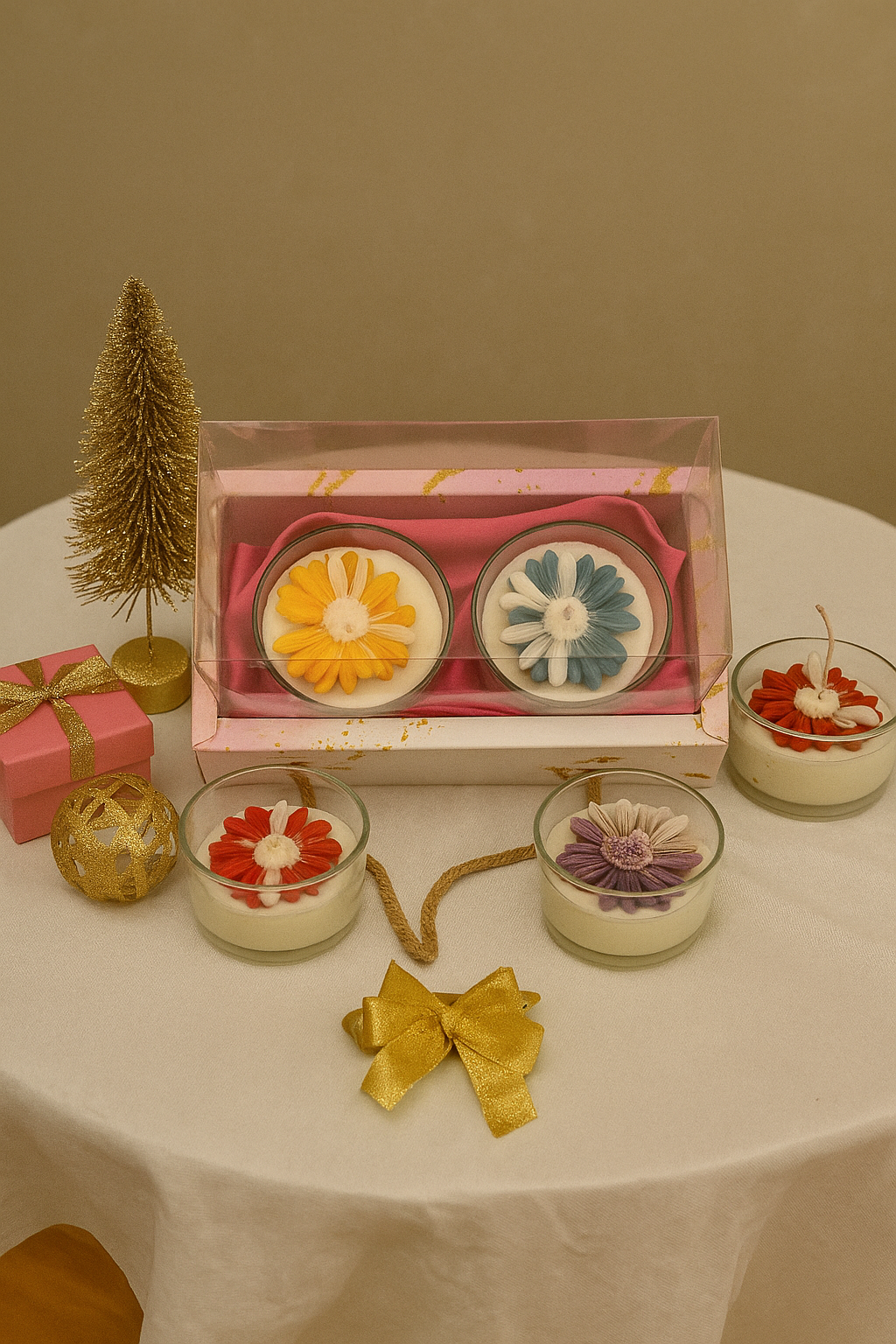 Handcrafted Flower Candle Diwali Gift Set- Daisy Gift Hamper