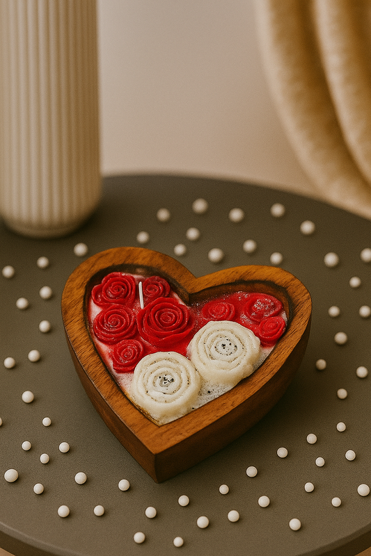 Heart Shaped Wooden Rose Candle – Handcrafted Decorative Romantic Candle for Home Décor & Gifting