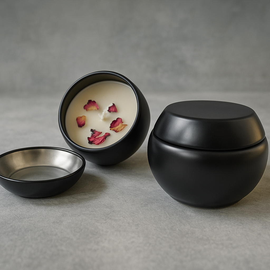 Luxury Black Matte Container Candle with Rose Petals β Soy Wax Aromatherapy Jar Candle
