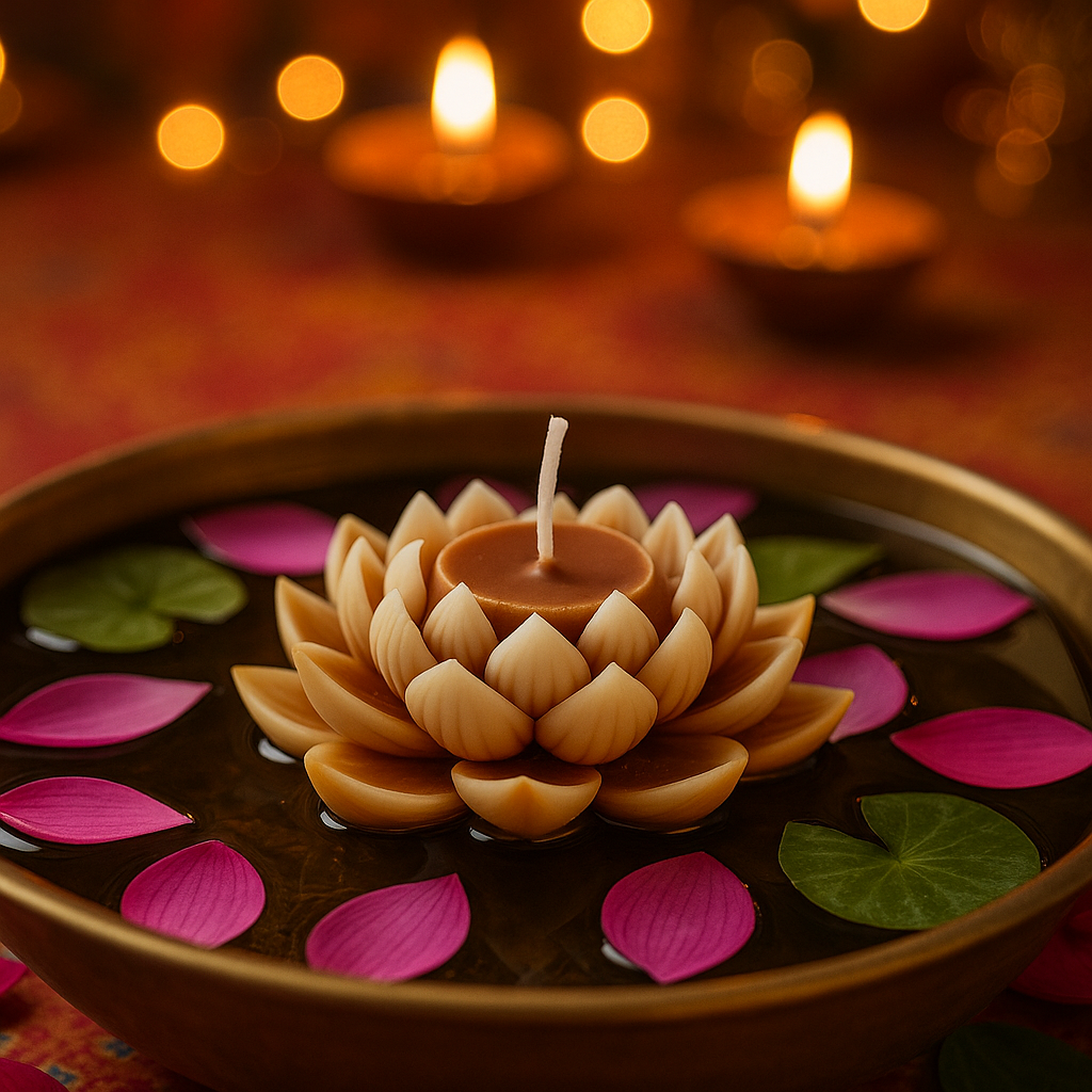 Lotus Floating Candle β Decorative Floral Candle for Spa, Puja, and Home Decor (Available in Purple, Yellow & White-Brown)