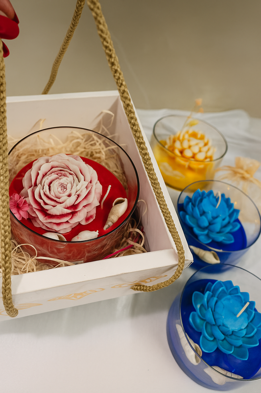 Rose Candle Hamper in Round Glass Bowl – Handcrafted Soy Wax Gift