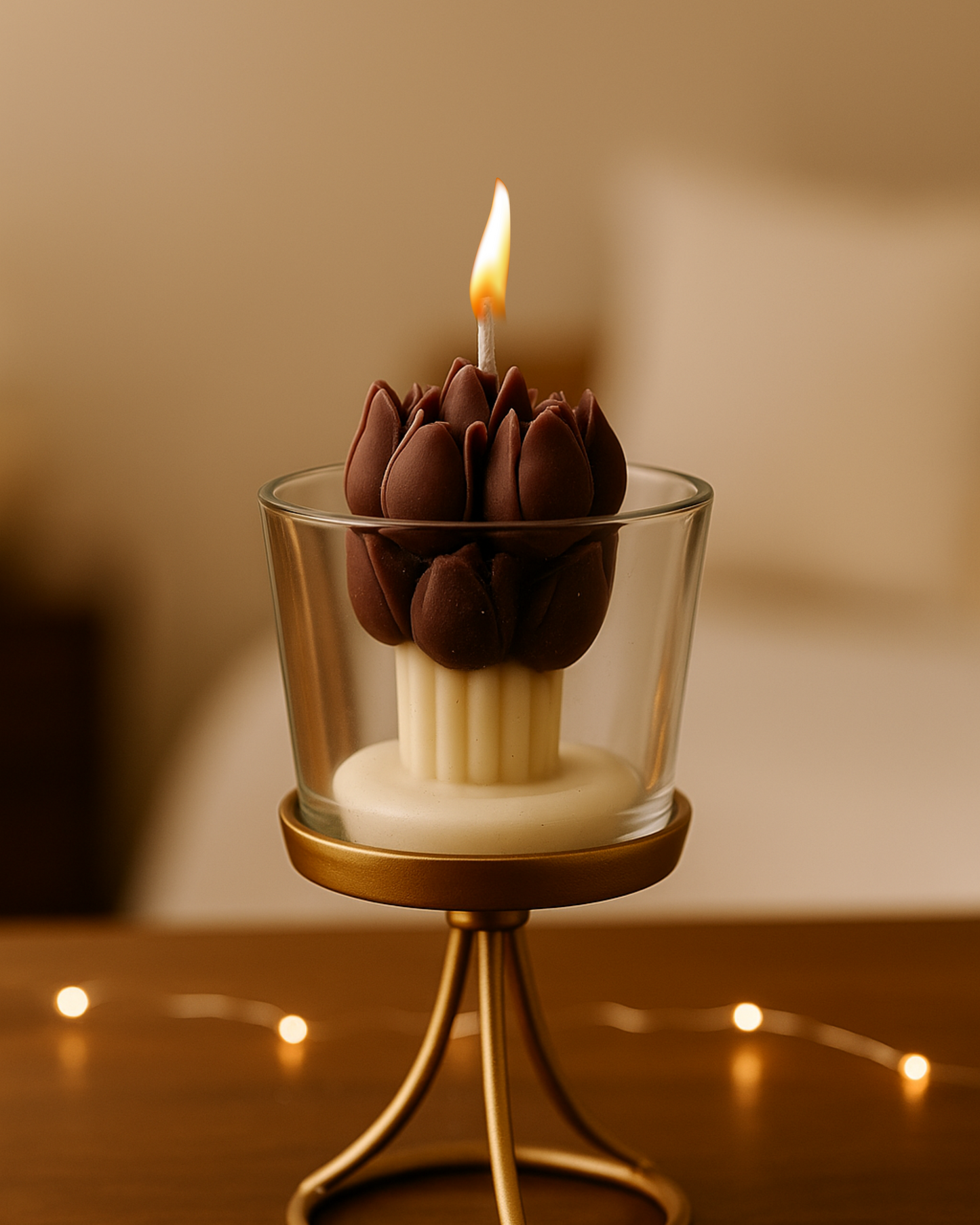 Tulip Cluster Candle in Glass β Handcrafted Floral Pillar with White Wax Base