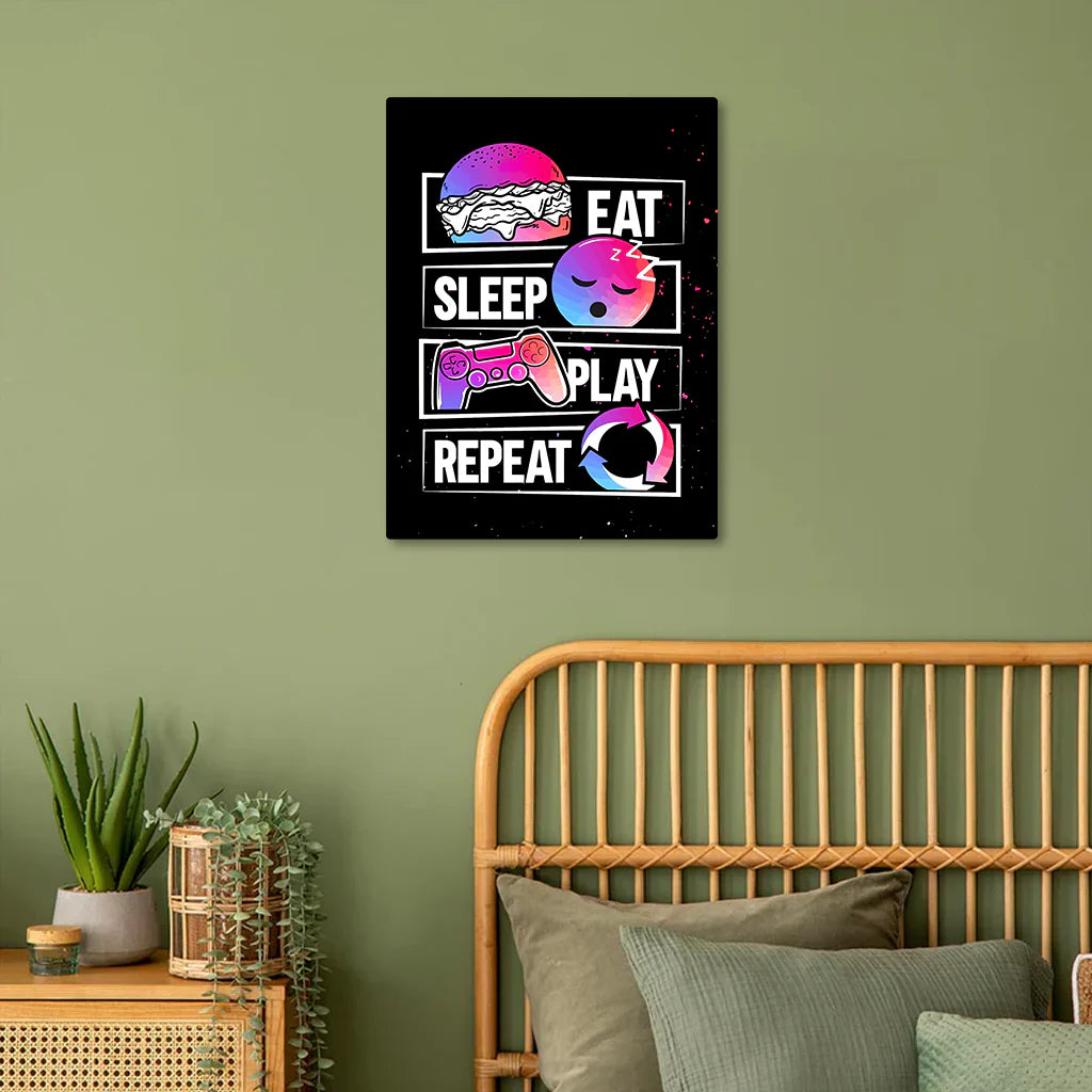 Eat Sleep Play Repeat Gaming Metal Poster
