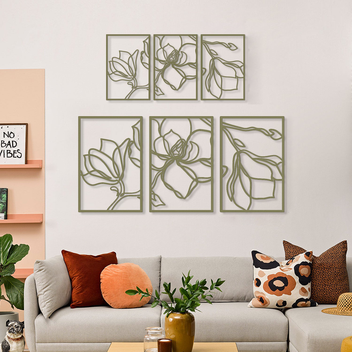 Floral Line Metal Wall Art, Set of 3 Pieces