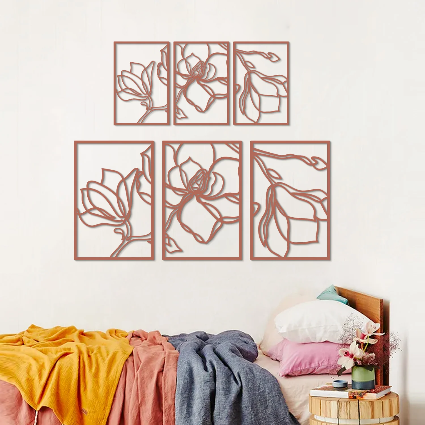 Floral Line Metal Wall Art, Set of 3 Pieces