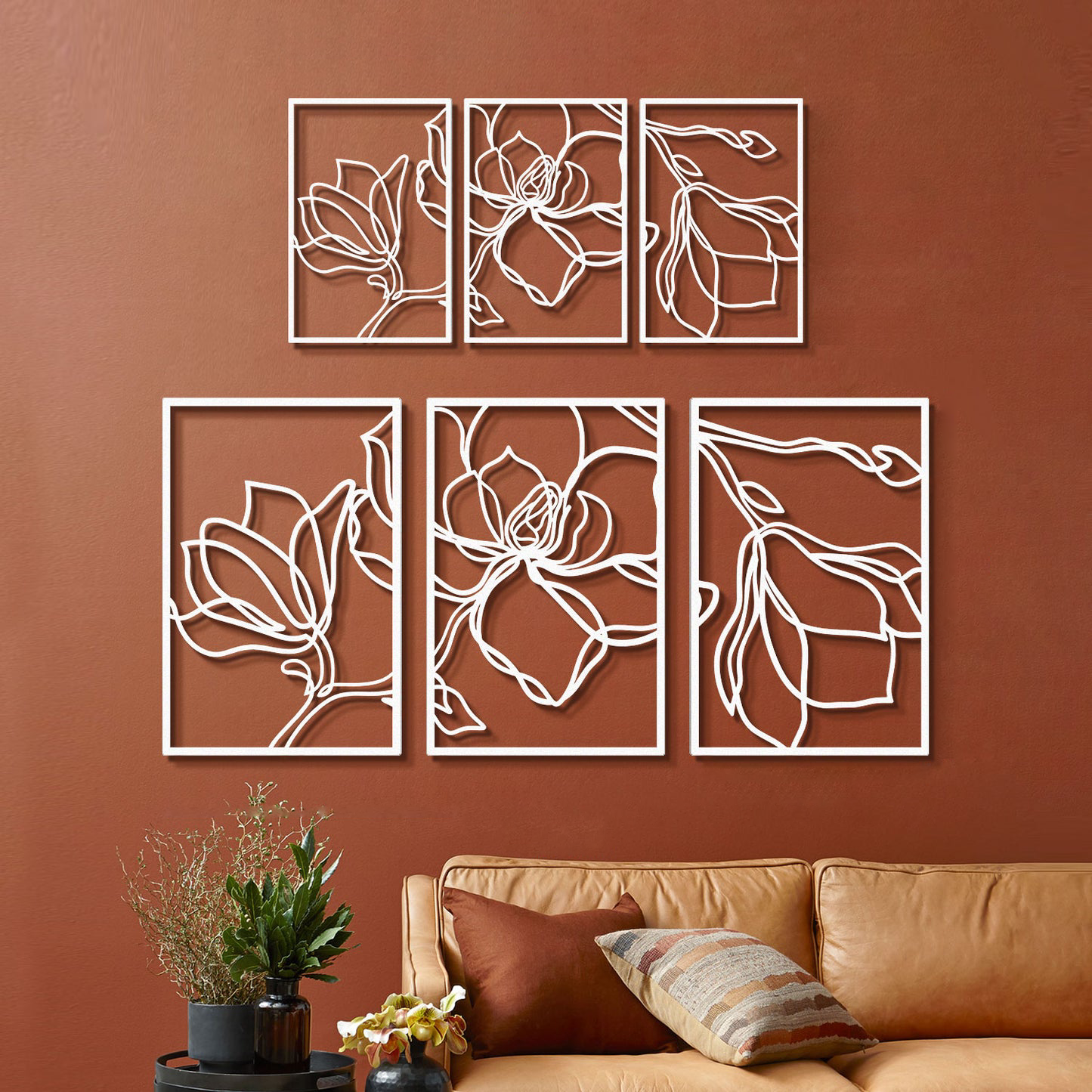 Floral Line Metal Wall Art, Set of 3 Pieces