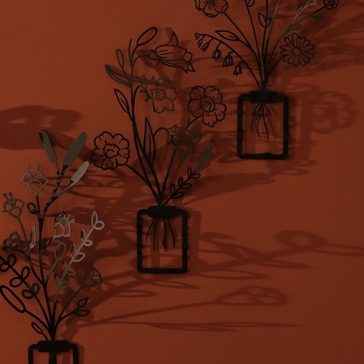 Flowers in Vase 3D Metal Wall Art, Set of 3 Pieces