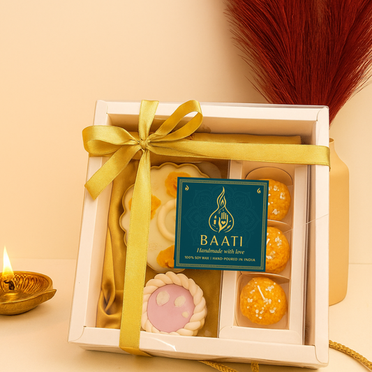 Premium Diwali Candle Gift Hamper with Urli Candle, Ladoo Candles & Elegant Decor Candle