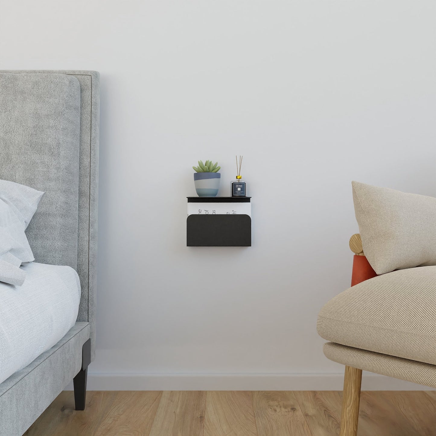 Floating Nightstand with Bookshelf