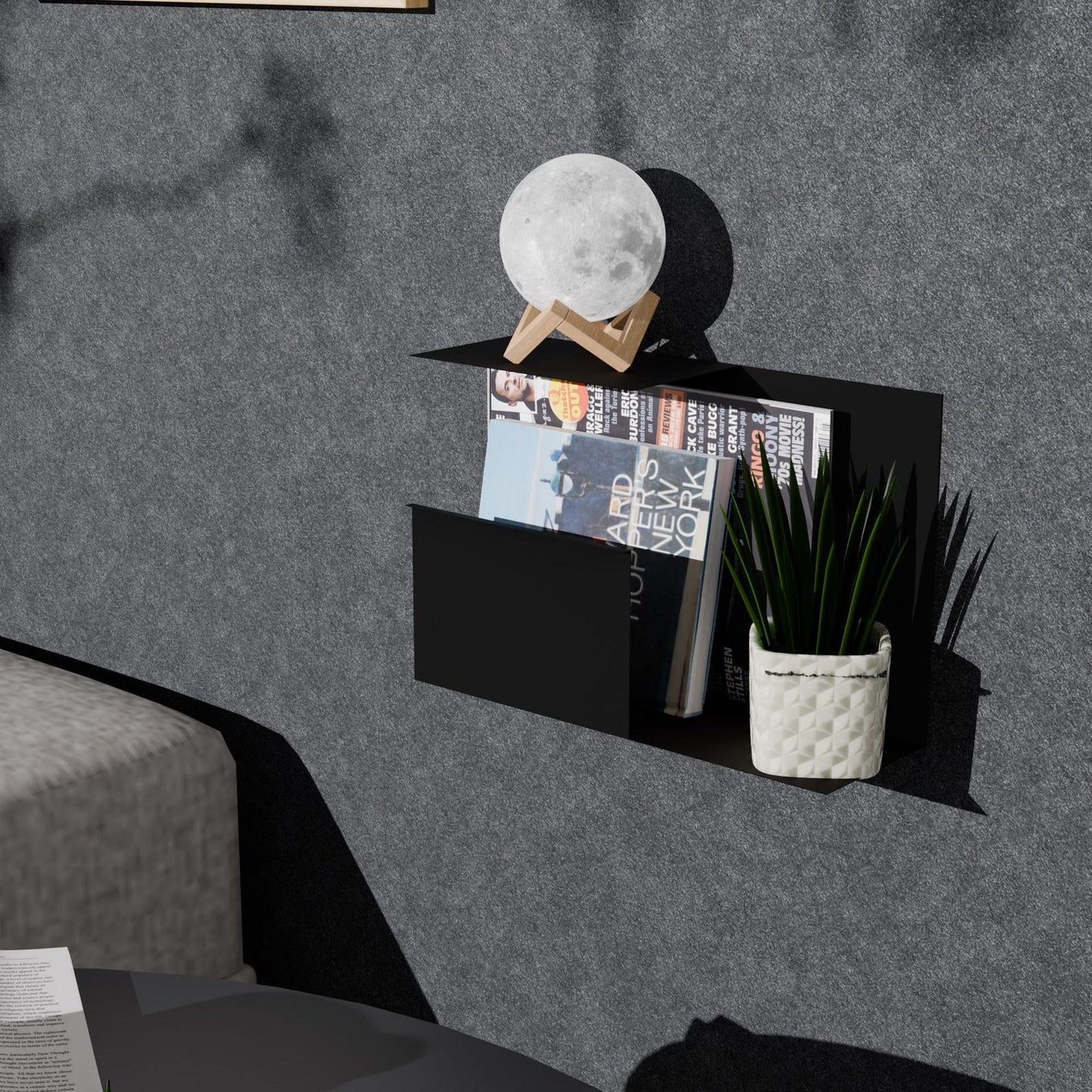 Floating Metal Wall Asymmetrical Multi-Purpose Shelf,