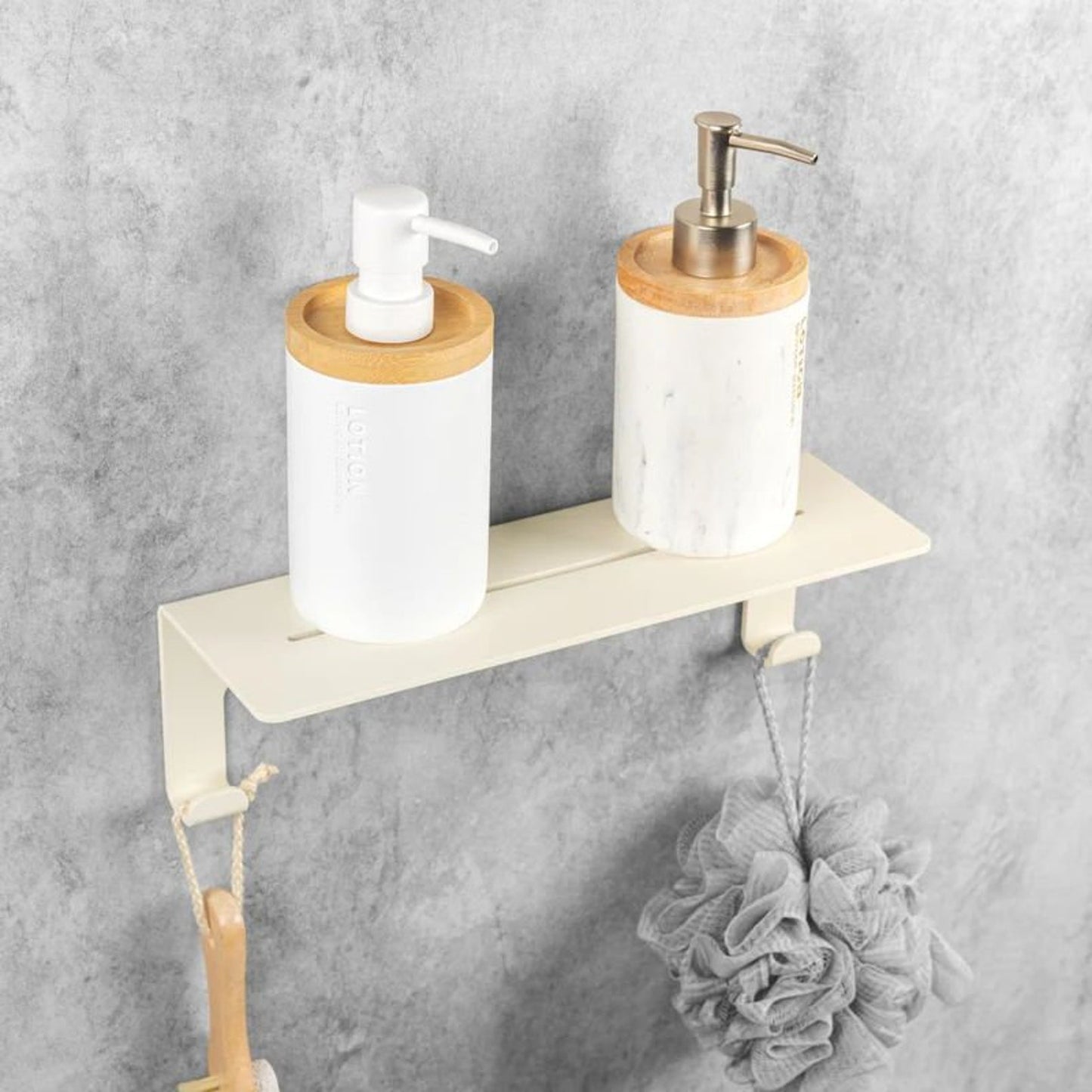 Beige Bathroom Foating Shelf with Hooks