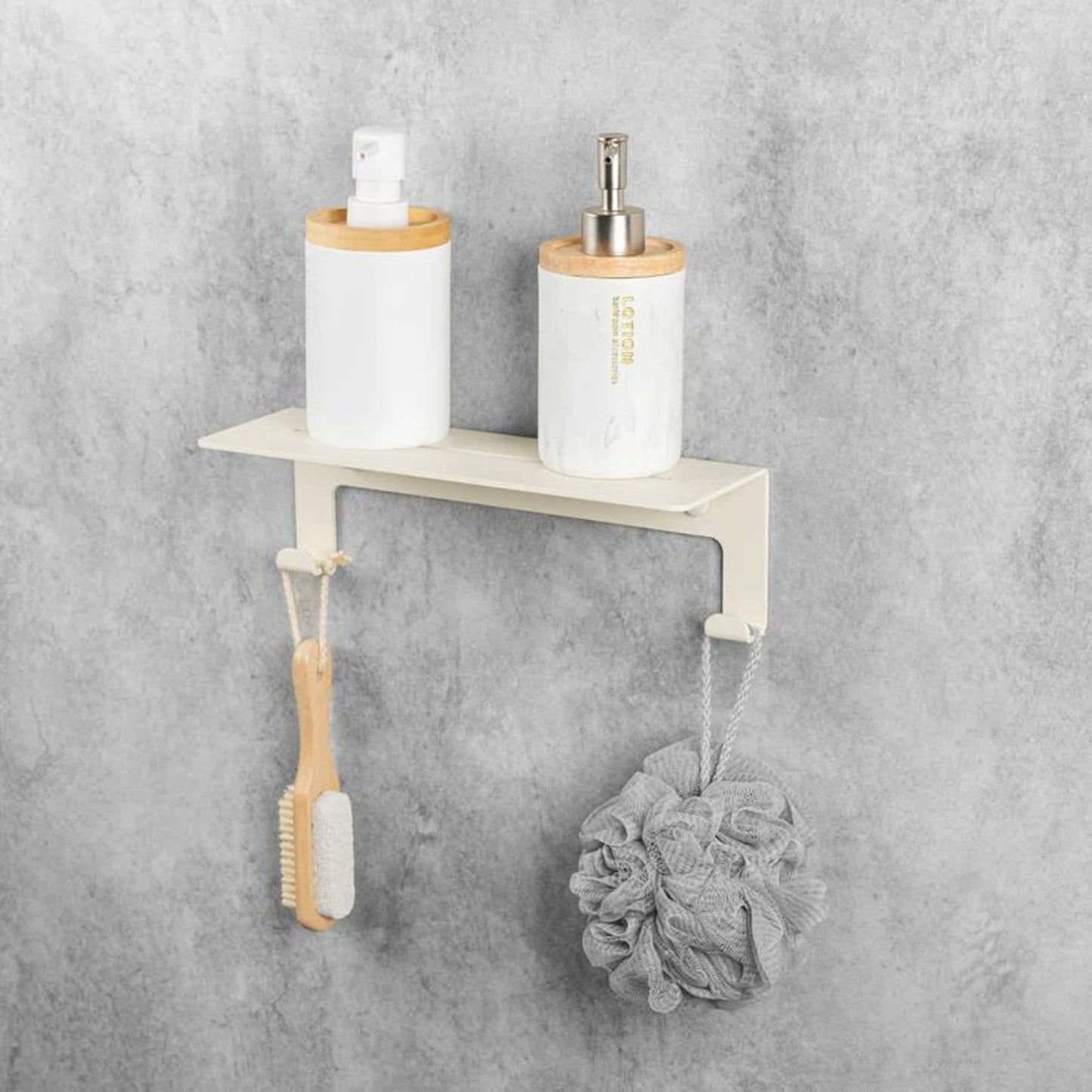 Beige Bathroom Foating Shelf with Hooks