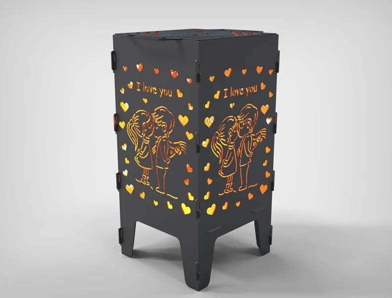 Romantic Love & Kiss Metal Fire Pit + BBQ Grill