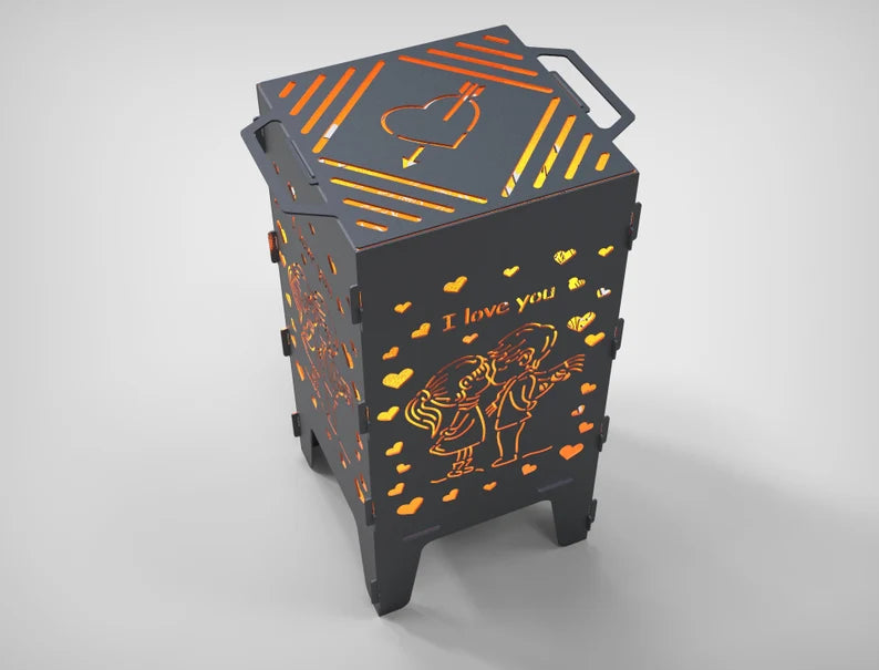 Romantic Love & Kiss Metal Fire Pit + BBQ Grill