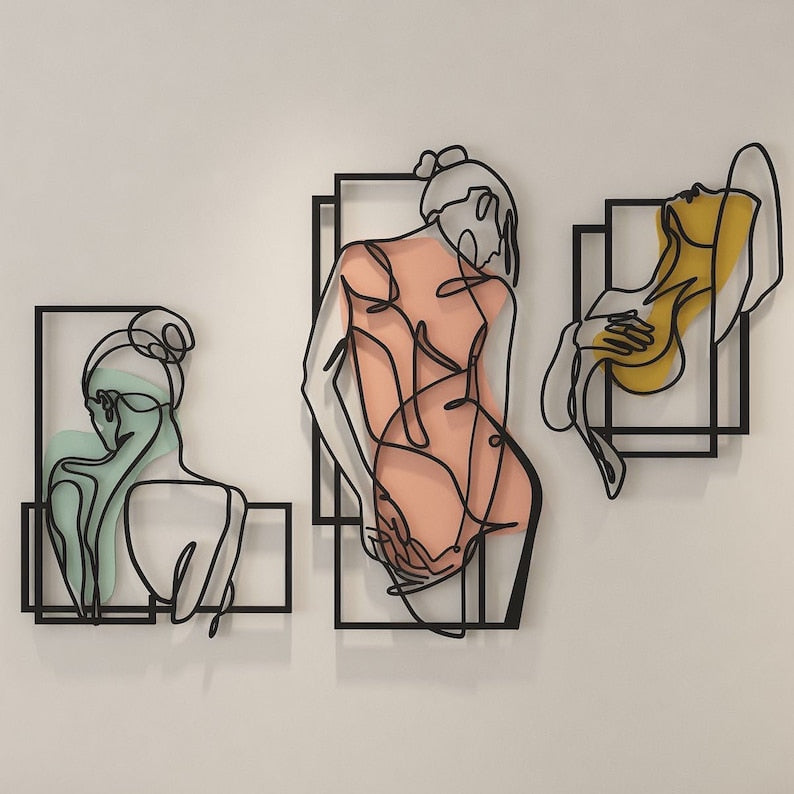 Women's Beauty Metal Wall Art, Set of 3 Pieces