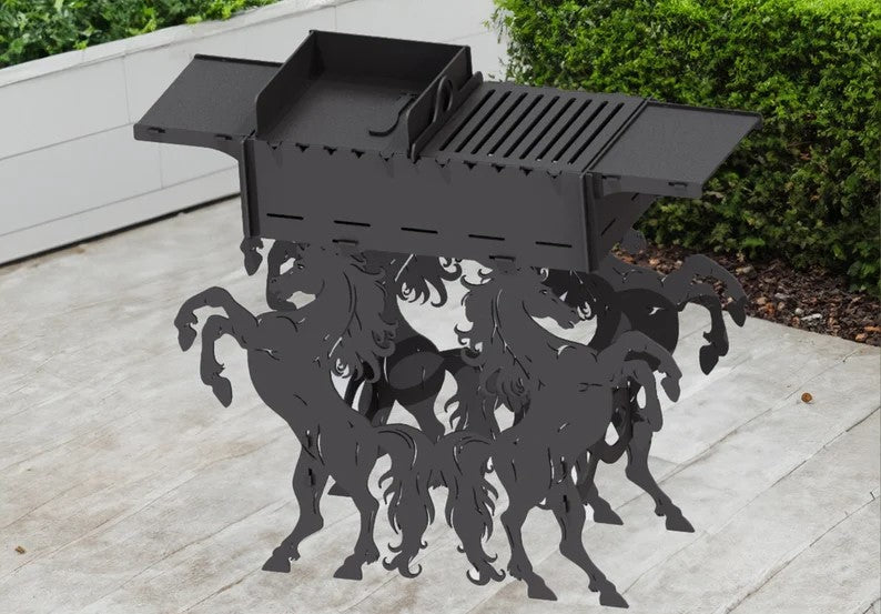 Steel Horses Metal Fire Pit + BBQ Grill