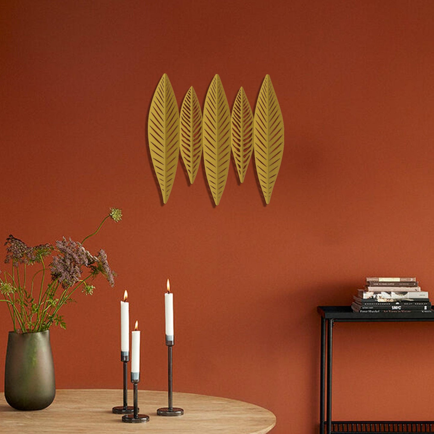 3D Gold Leaves Metal Wall Art