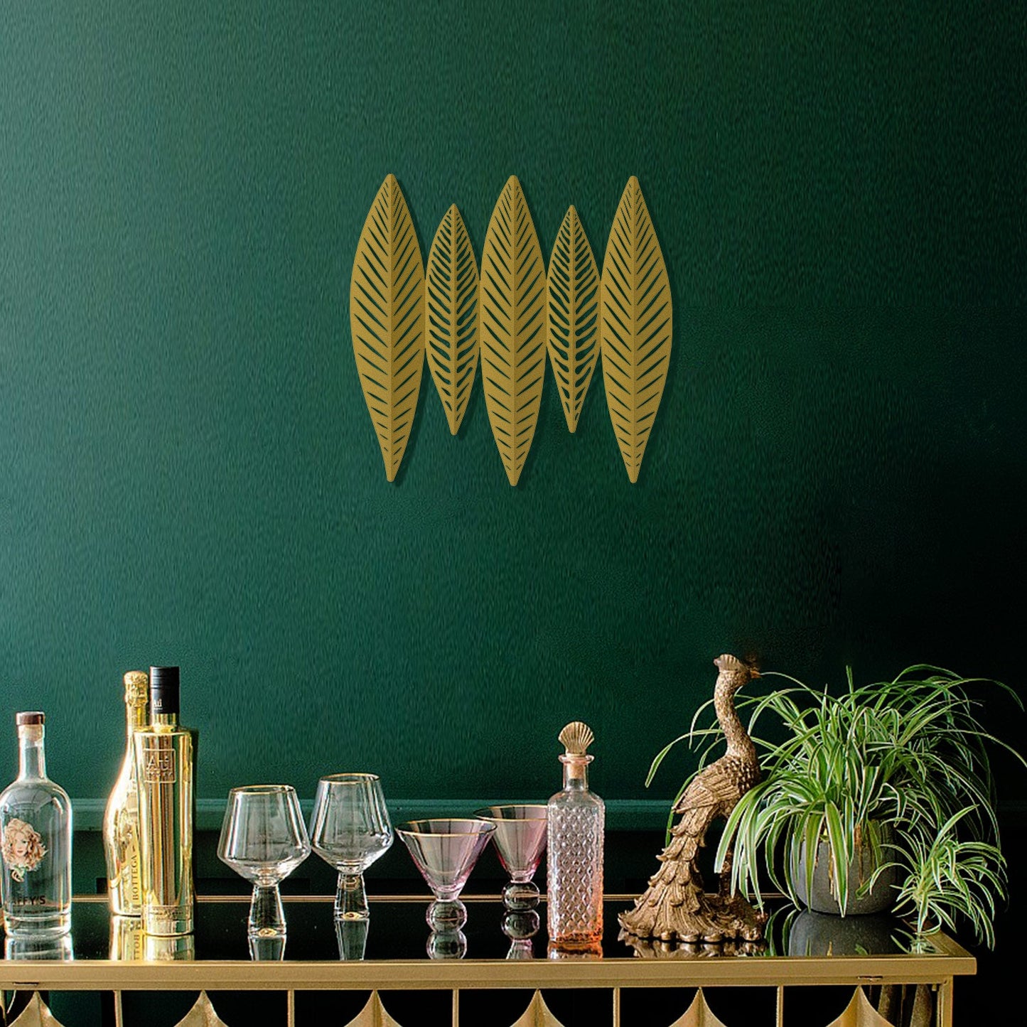 3D Gold Leaves Metal Wall Art
