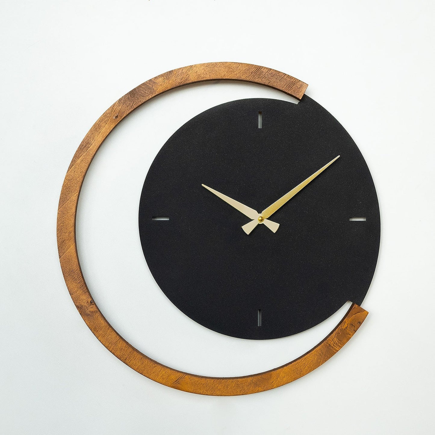 Moon Time Wooden Metal Wall Clock