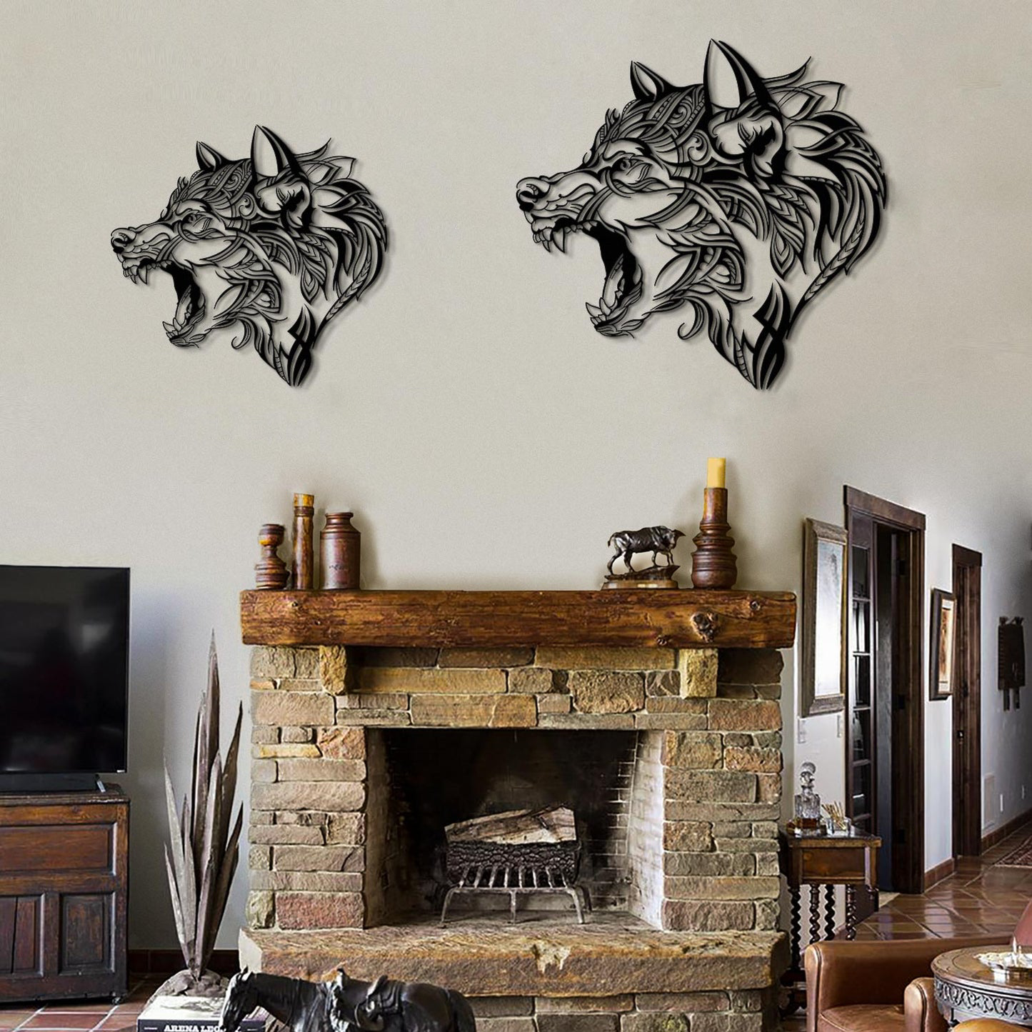 Tribal Wolf Metal Wall Art