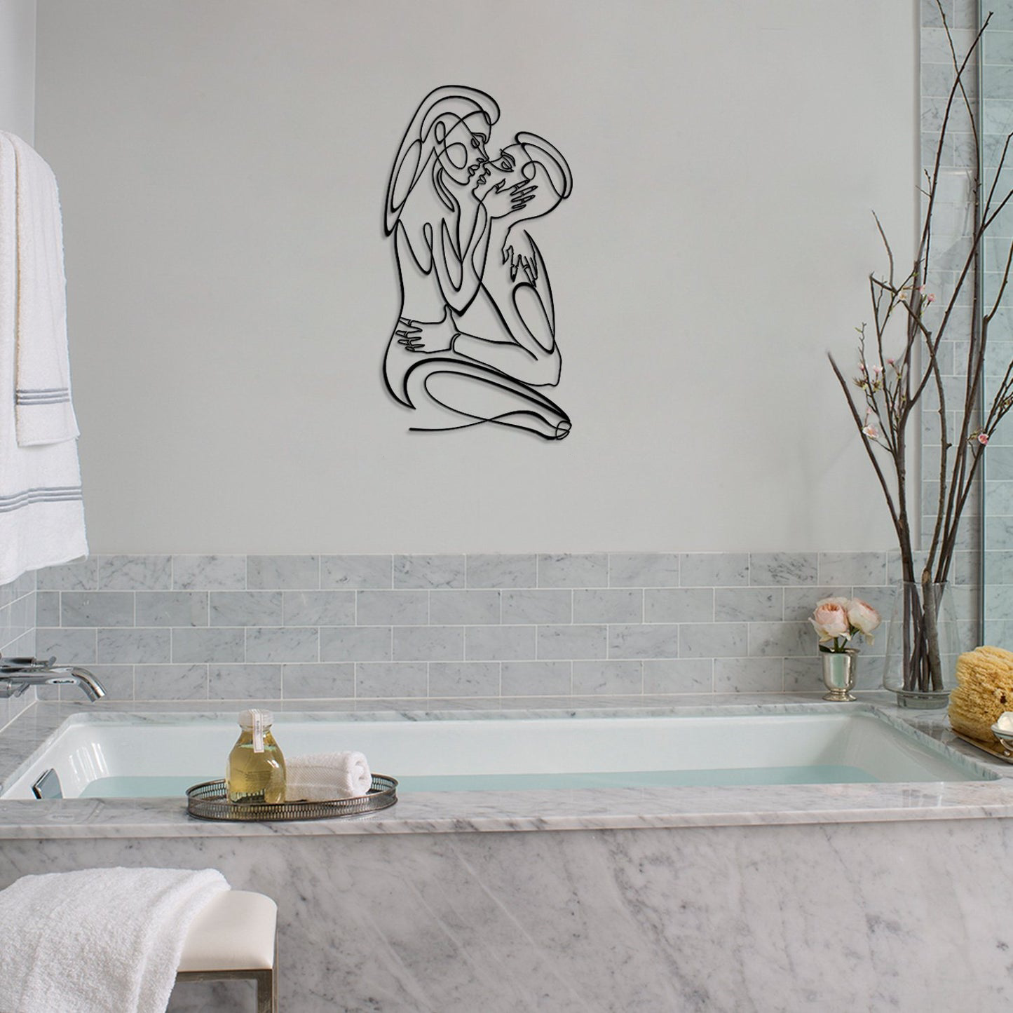 Male and Female Silhouette Metal Line Wall Art
