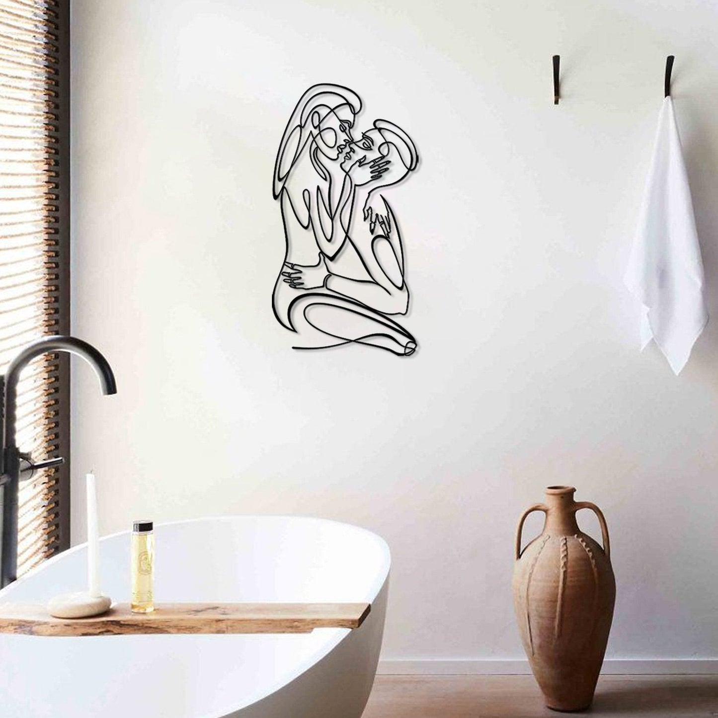 Male and Female Silhouette Metal Line Wall Art