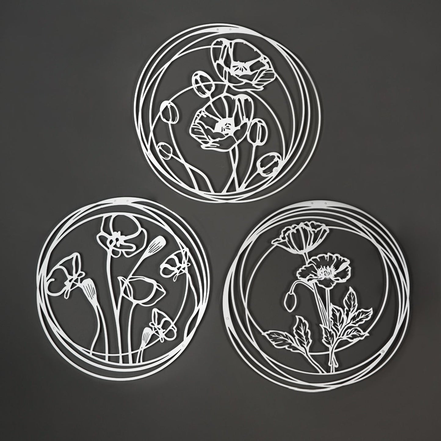 Poppy Flowers Metal Wall Art, Set of 3 Pieces