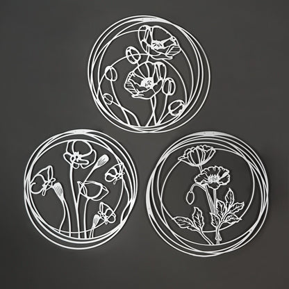 Poppy Flowers Metal Wall Art, Set of 3 Pieces