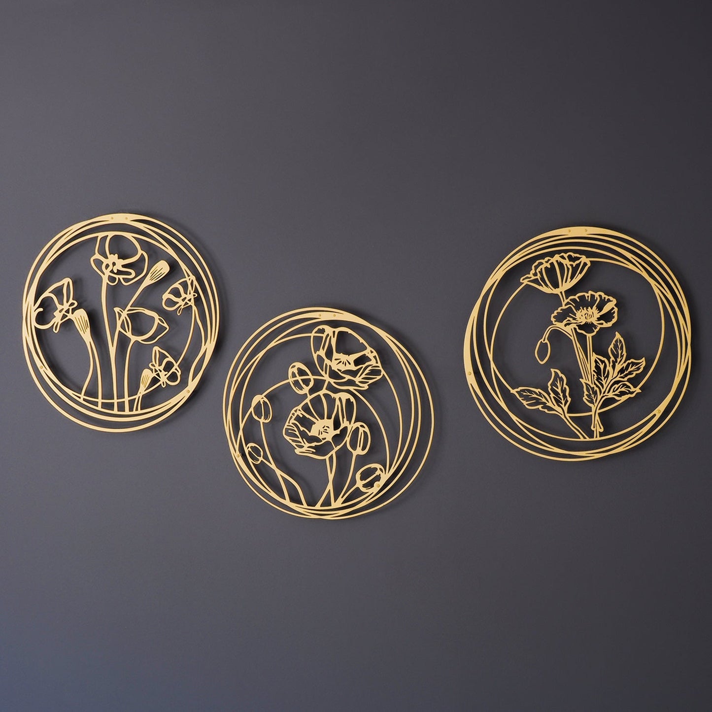 Poppy Flowers Metal Wall Art, Set of 3 Pieces