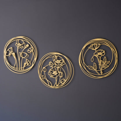 Poppy Flowers Metal Wall Art, Set of 3 Pieces