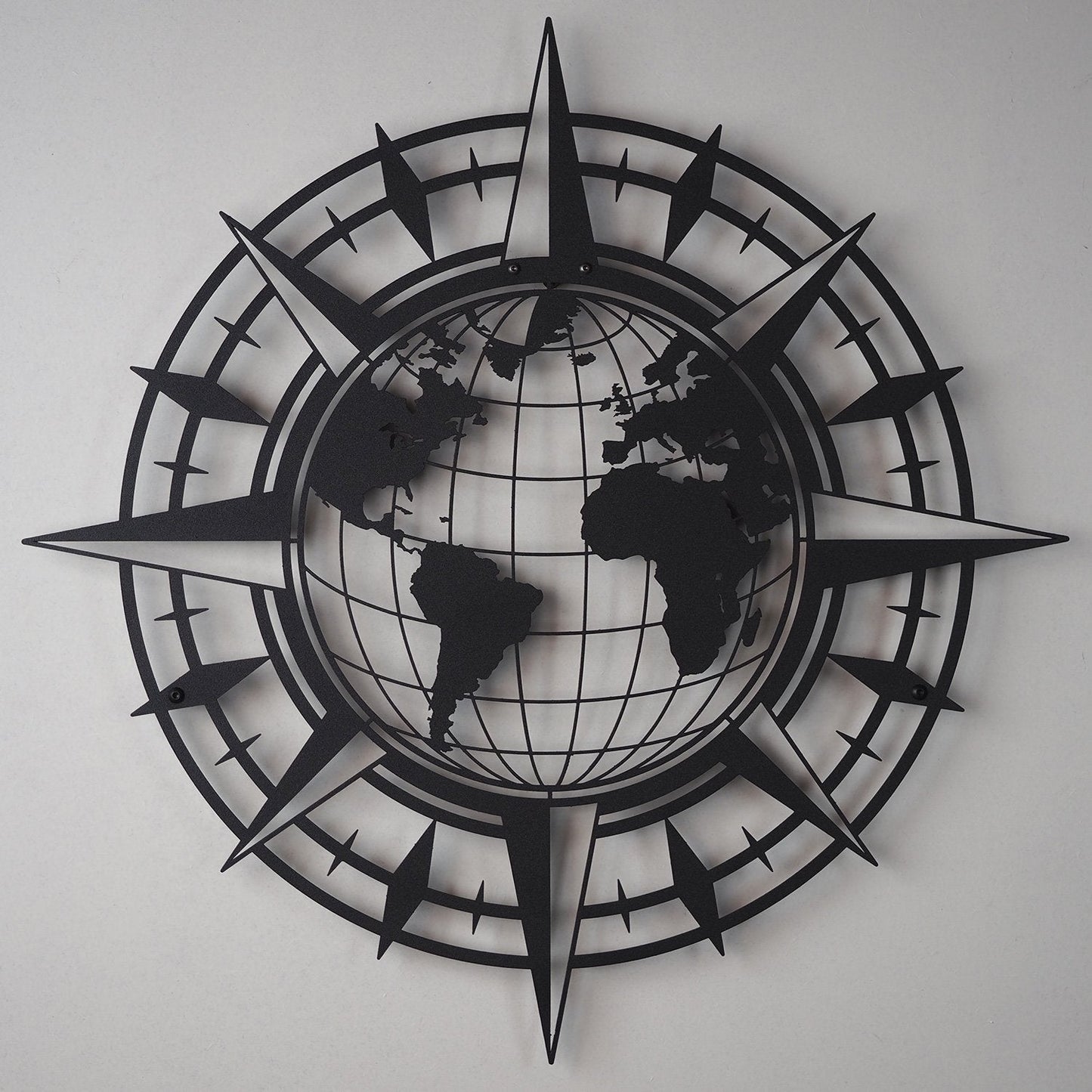Compass And World Map Metal Wall Art