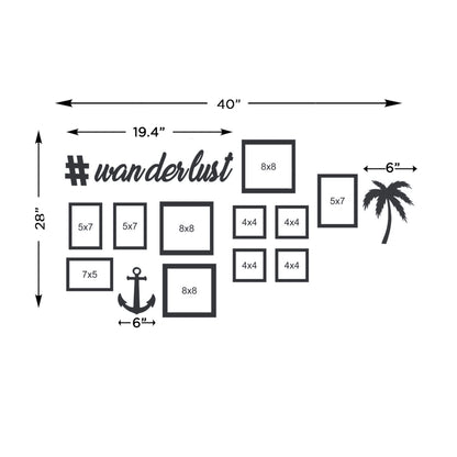 Wanderlust Travel Memories Wall Photo Frame Display (Black, Set of 11)