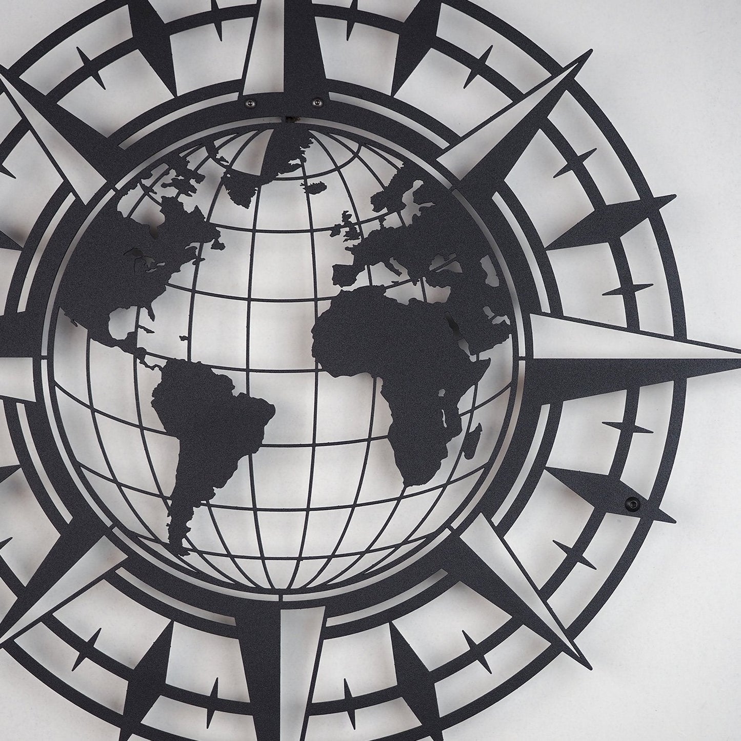Compass And World Map Metal Wall Art