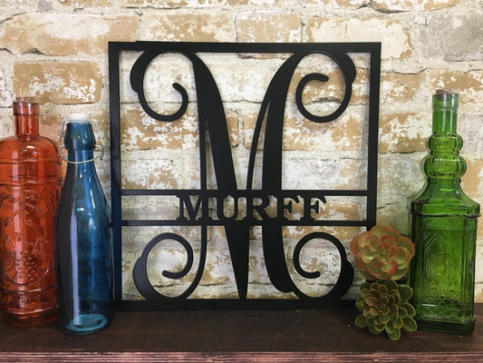 Personalized Square Initial & Family Name Metal Sign