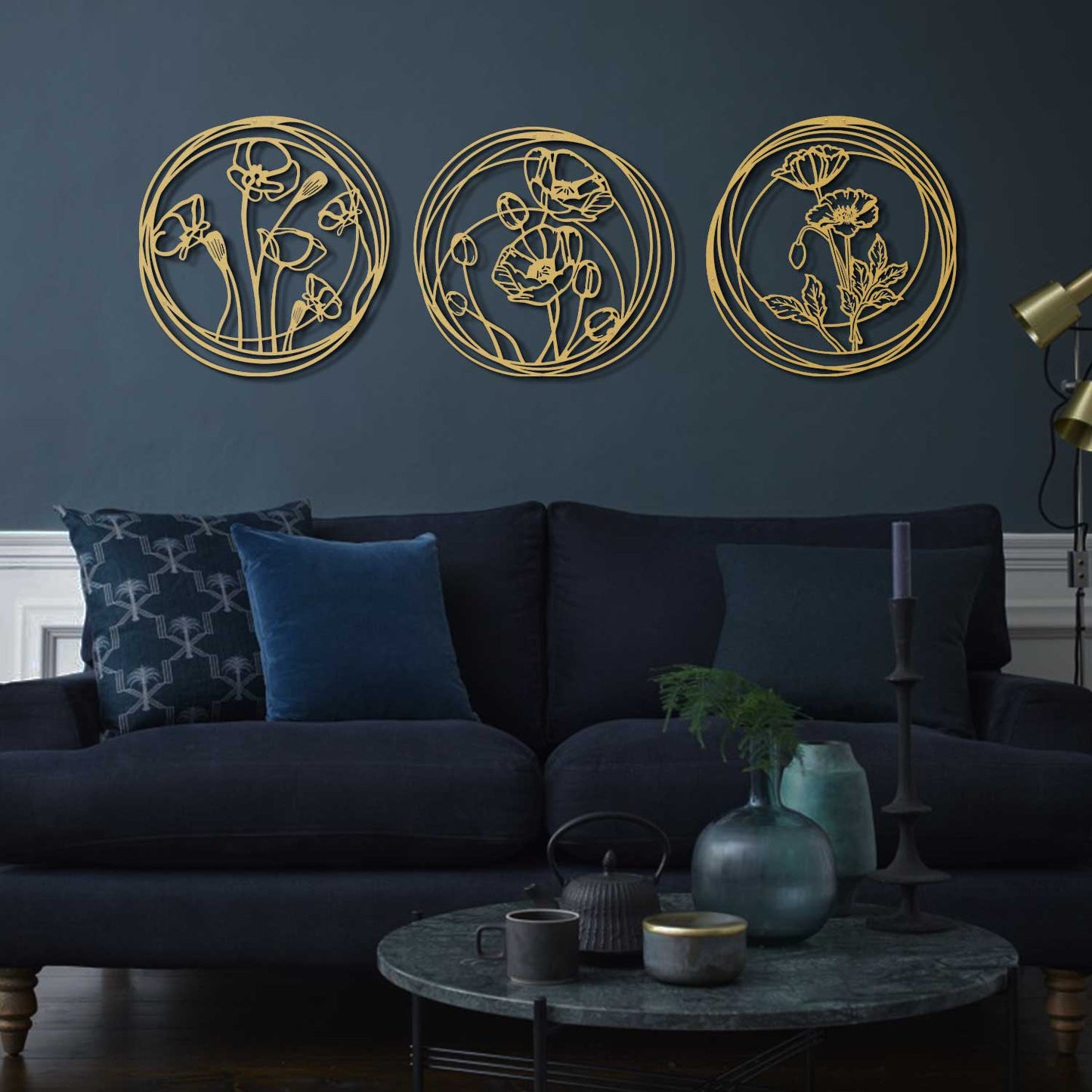 Poppy Flowers Metal Wall Art, Set of 3 Pieces
