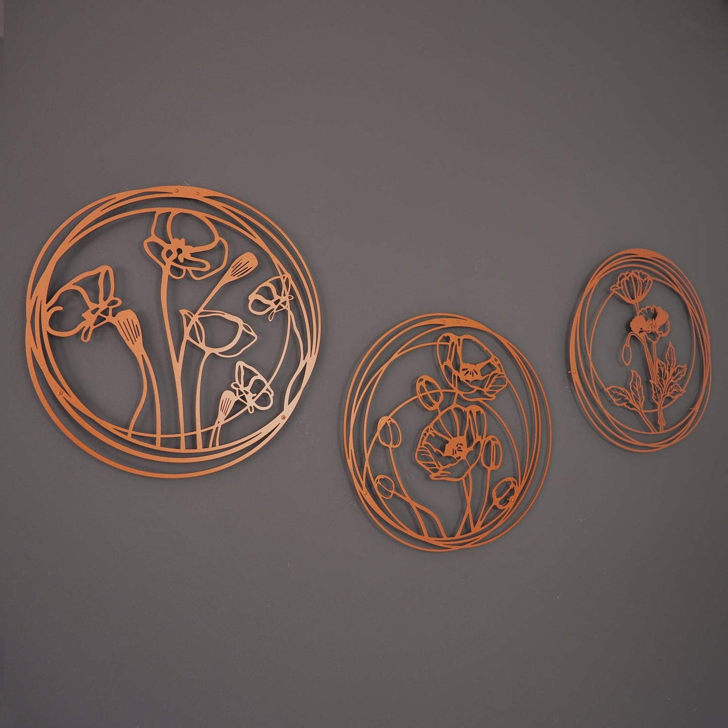 Poppy Flowers Metal Wall Art, Set of 3 Pieces