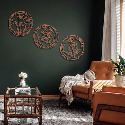 Poppy Flowers Metal Wall Art, Set of 3 Pieces