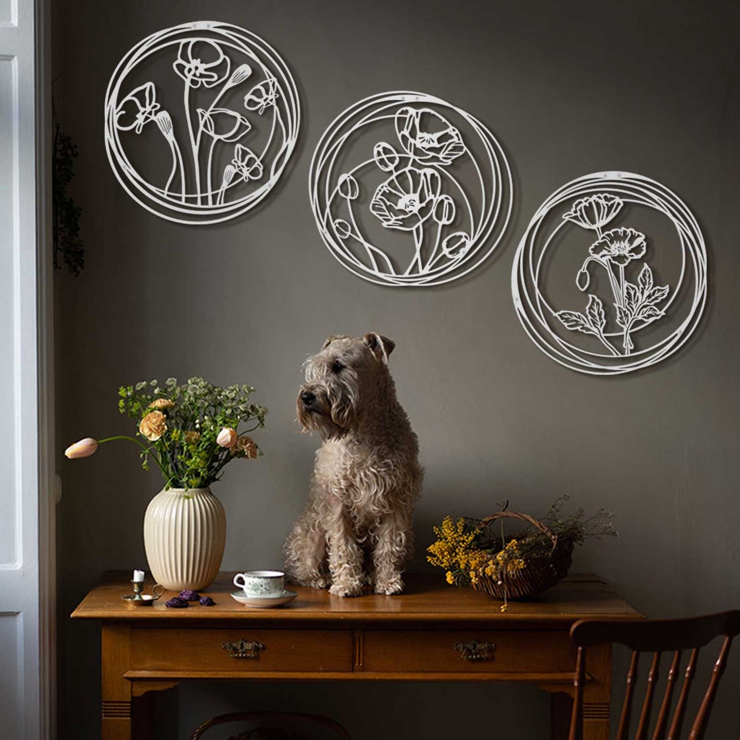 Poppy Flowers Metal Wall Art, Set of 3 Pieces