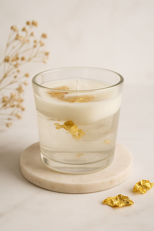 Clear Gel Wax Candle with White Soy Top & Gold Foil | Minimalist Luxury Candle in Glass Jar