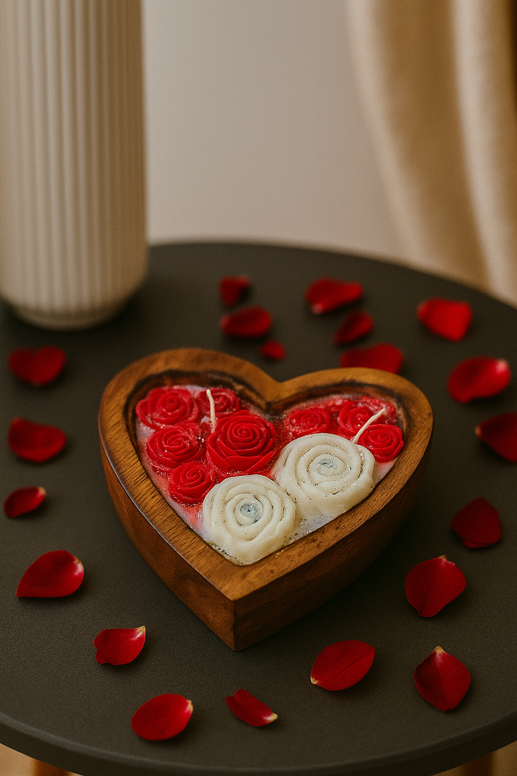 Heart Shaped Wooden Rose Candle – Handcrafted Decorative Romantic Candle for Home Décor & Gifting
