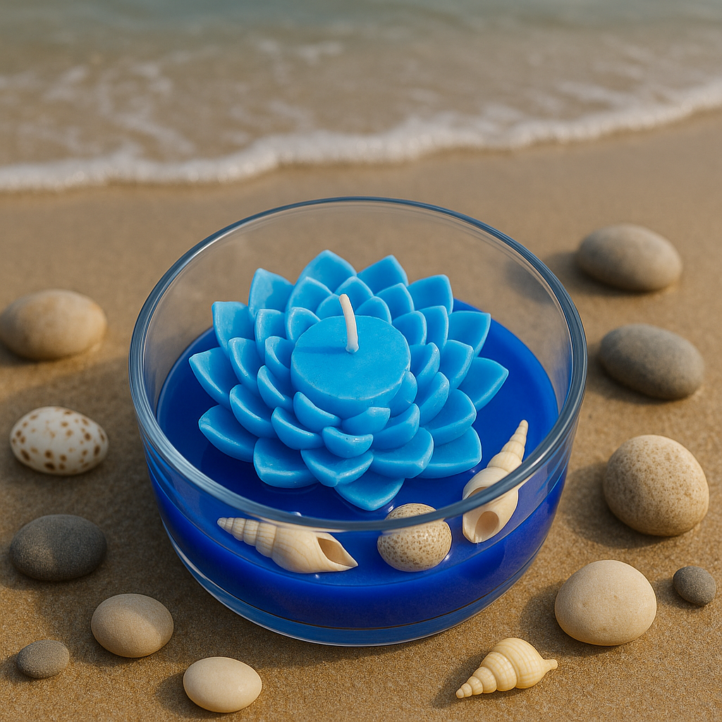 Lotus & Rose Glass Bowl Candle  – Decorative Floral Wax Candles with Seashells & Dried Flowers | Blue, Green, Yellow, Red , Brown
