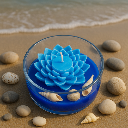 Lotus & Rose Glass Bowl Candle  – Decorative Floral Wax Candles with Seashells & Dried Flowers | Blue, Green, Yellow, Red , Brown