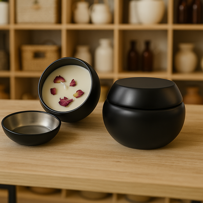 Luxury Black Matte Container Candle with Rose Petals – Soy Wax Aromatherapy Jar Candle
