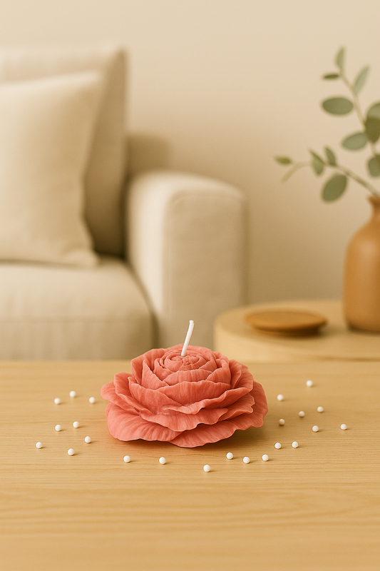 Blush Coral Bloom Rose Candle – Handcrafted Layered Petal Wax Flower