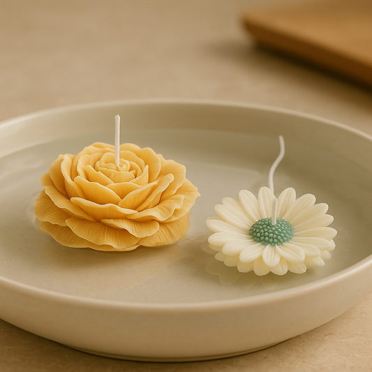 Floating Bloom Candle Duo – Yellow Rose & White Daisy Decorative Wax Set